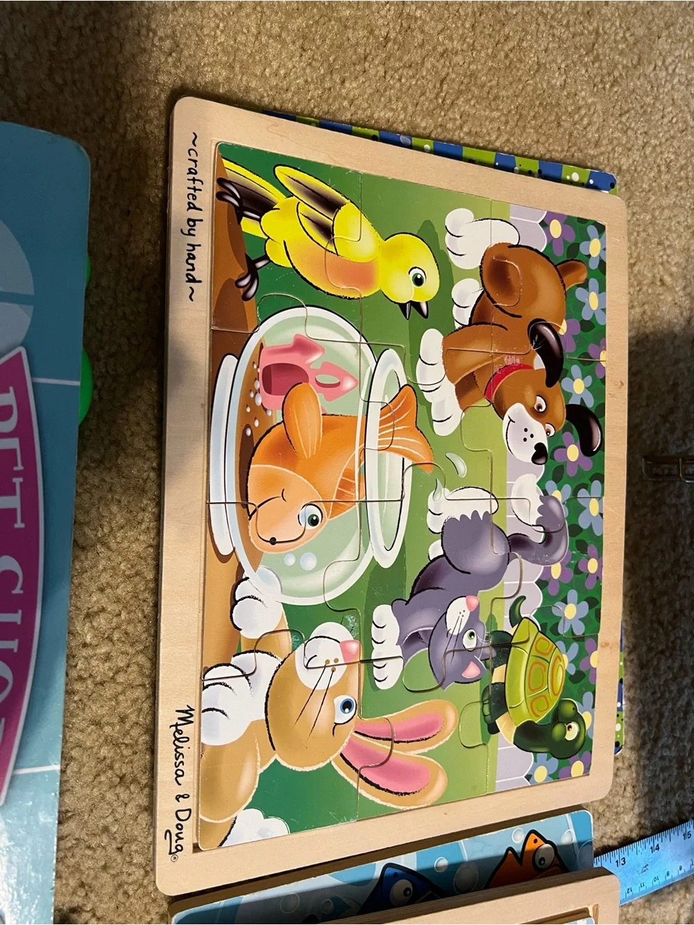 Lot of 10 kids board puzzles and melissa & Doug stand - 2 with sounds